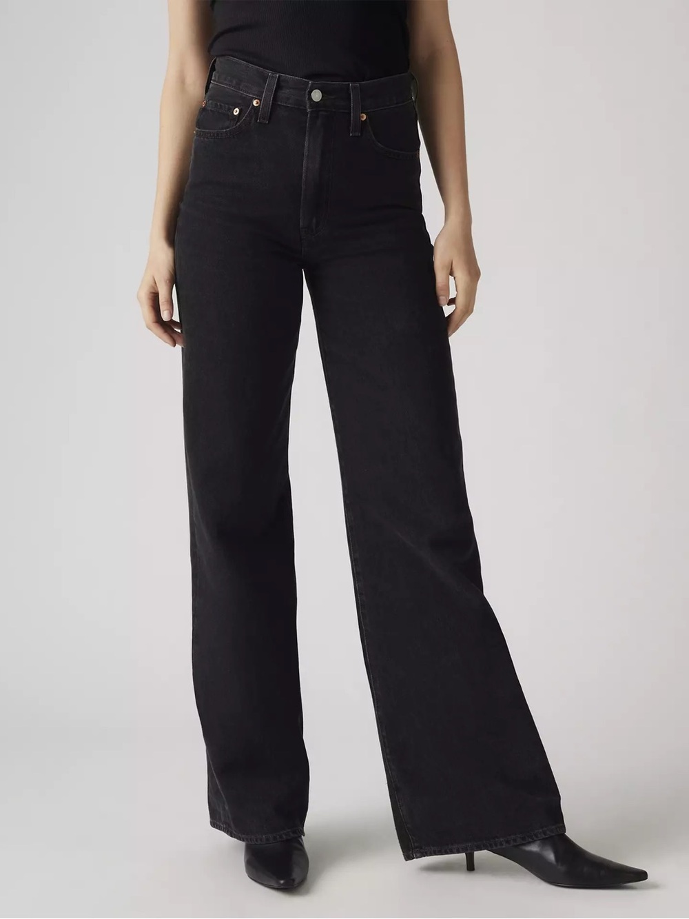 Levi's Ribcage Wide Leg Women's Jeans Size 29 100% Cotton Faded Black